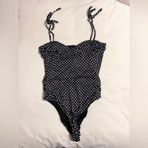 ZARA black and white polka dot body suit with tie straps